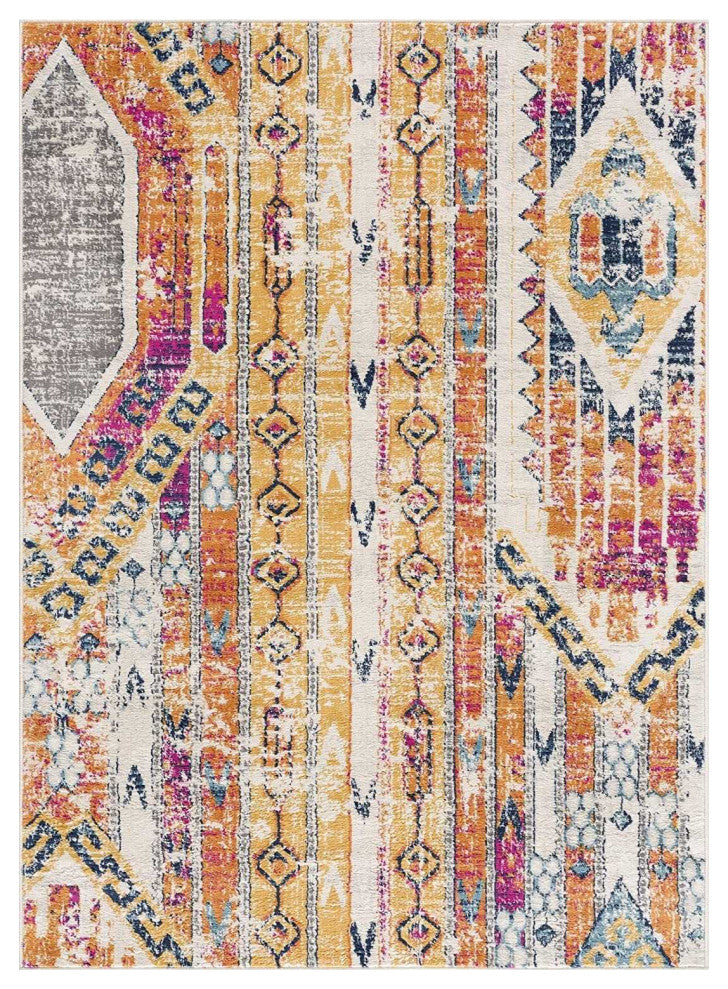 8'x10' Gold and Ivory Southwestern Area Rug