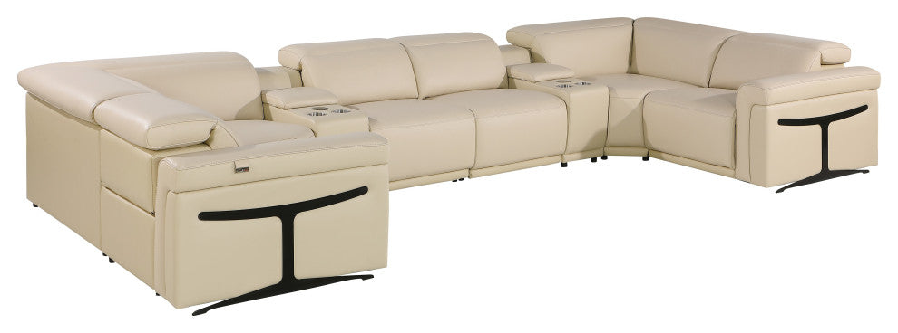 GIOVANNI 8-Piece 2-Power Reclining Italian Leather Sectional, Beige