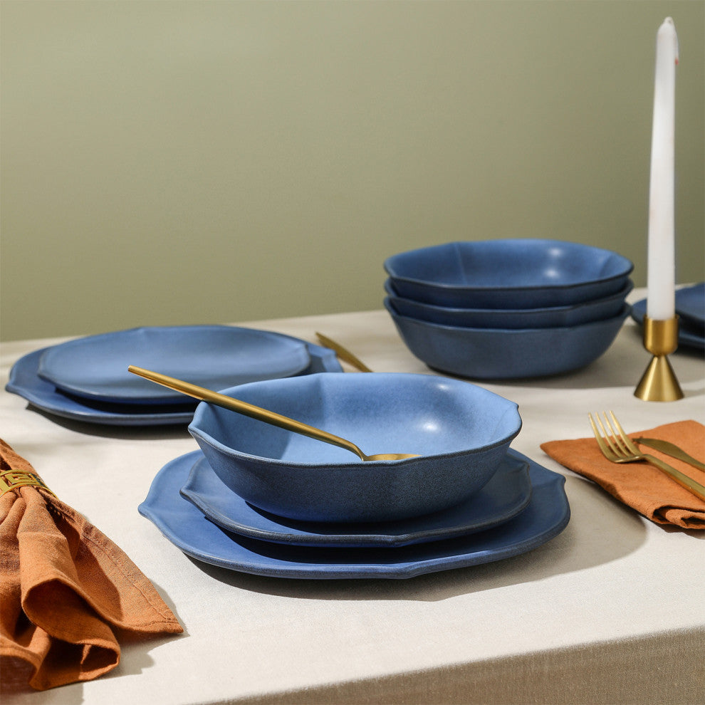 Stone Lain Baskerville Stoneware 12-Piece Dinnerware Set, Blue