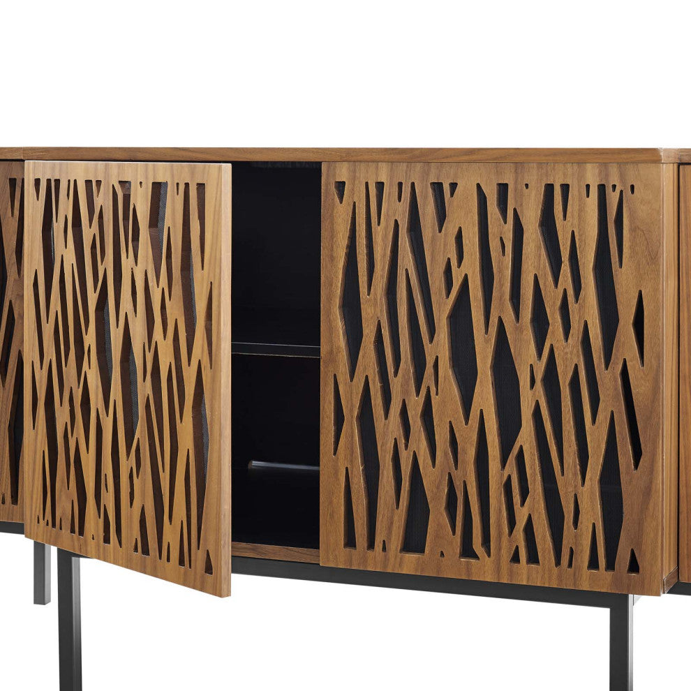 Console Entry Table Sideboard, Rectangular, Wood, Metal, Brown Walnut, Modern