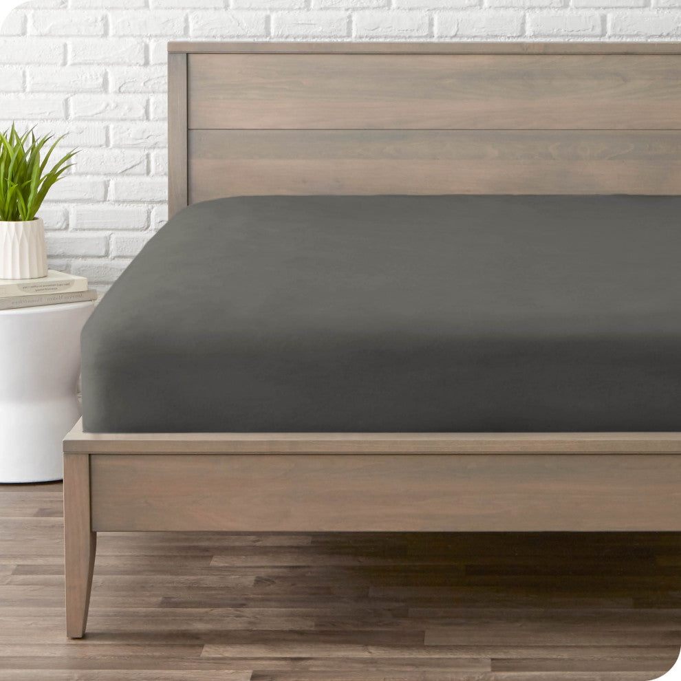 Bare Home Flannel Fitted Bottom Sheet, Gray, Twin Xl, Single Sheet