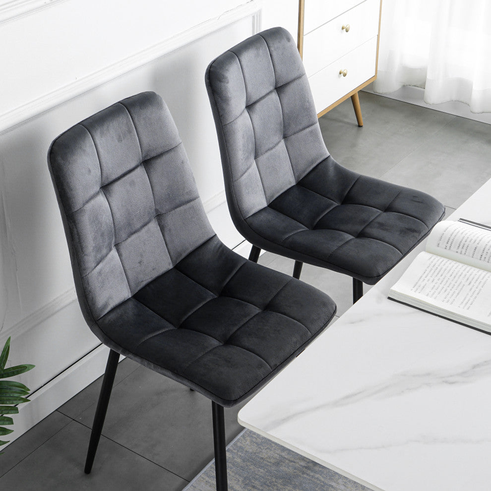 15 in.W Indoor Dining Velvet 4-Chair with Cushions and Metal Legs, Grey