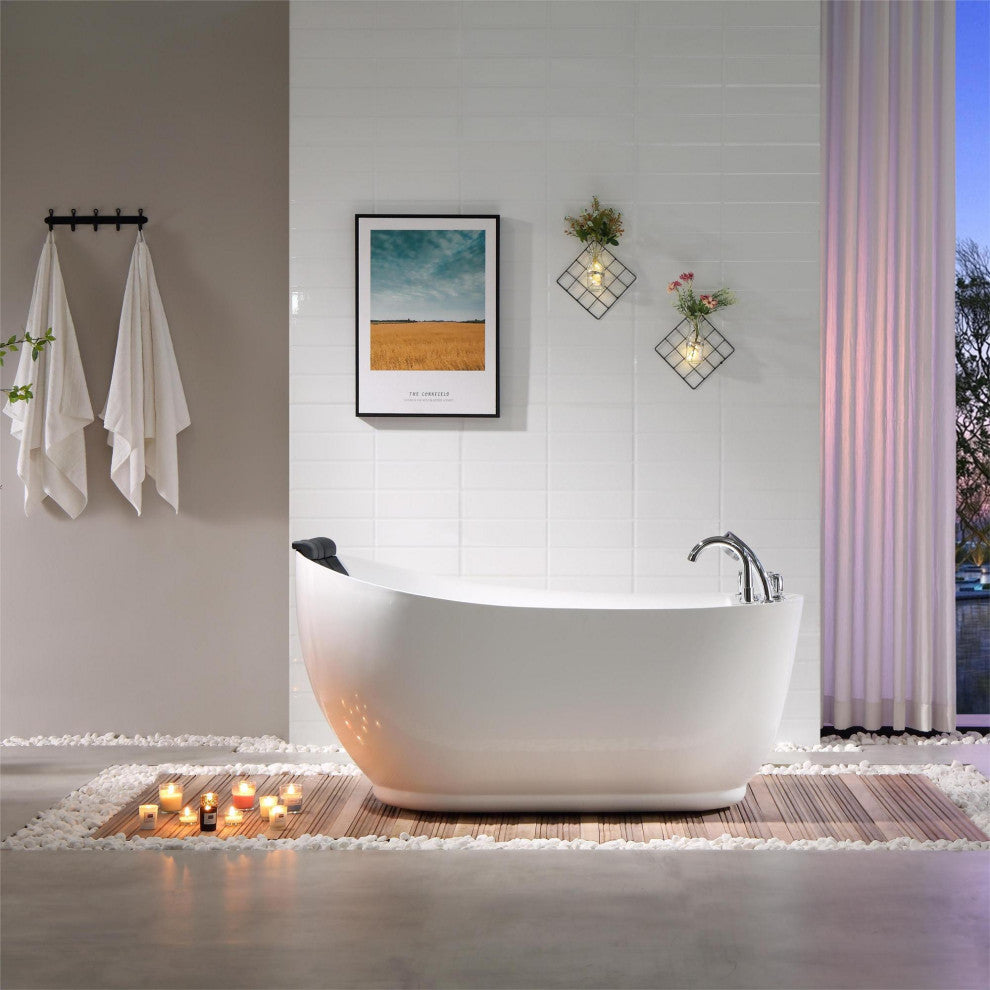 59" L x 29.5" W White Acrylic Right Drain Freestanding Whirlpool Tub