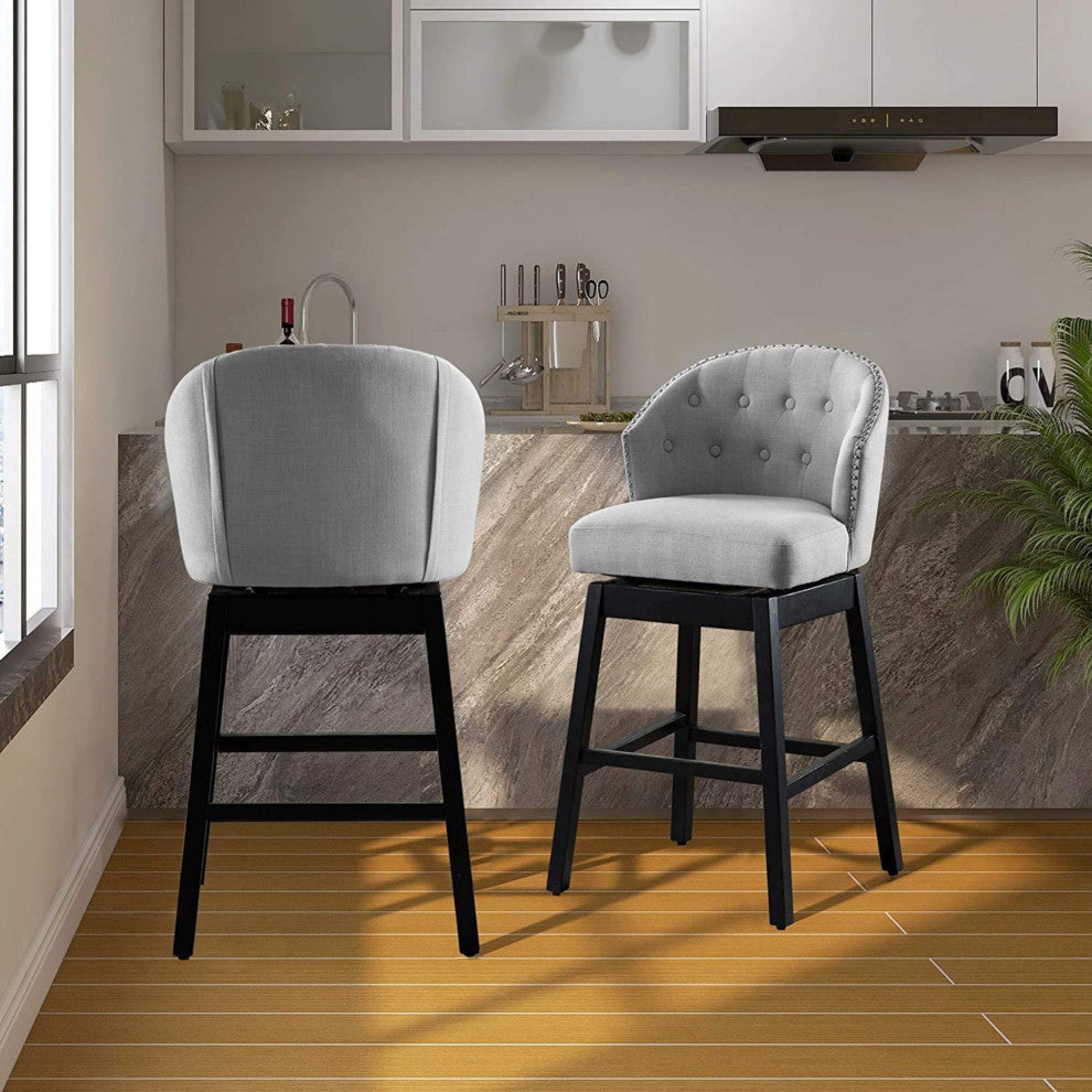 Button Tufted Arm Dining Room Accent Chairs, Set of 2, Gray
