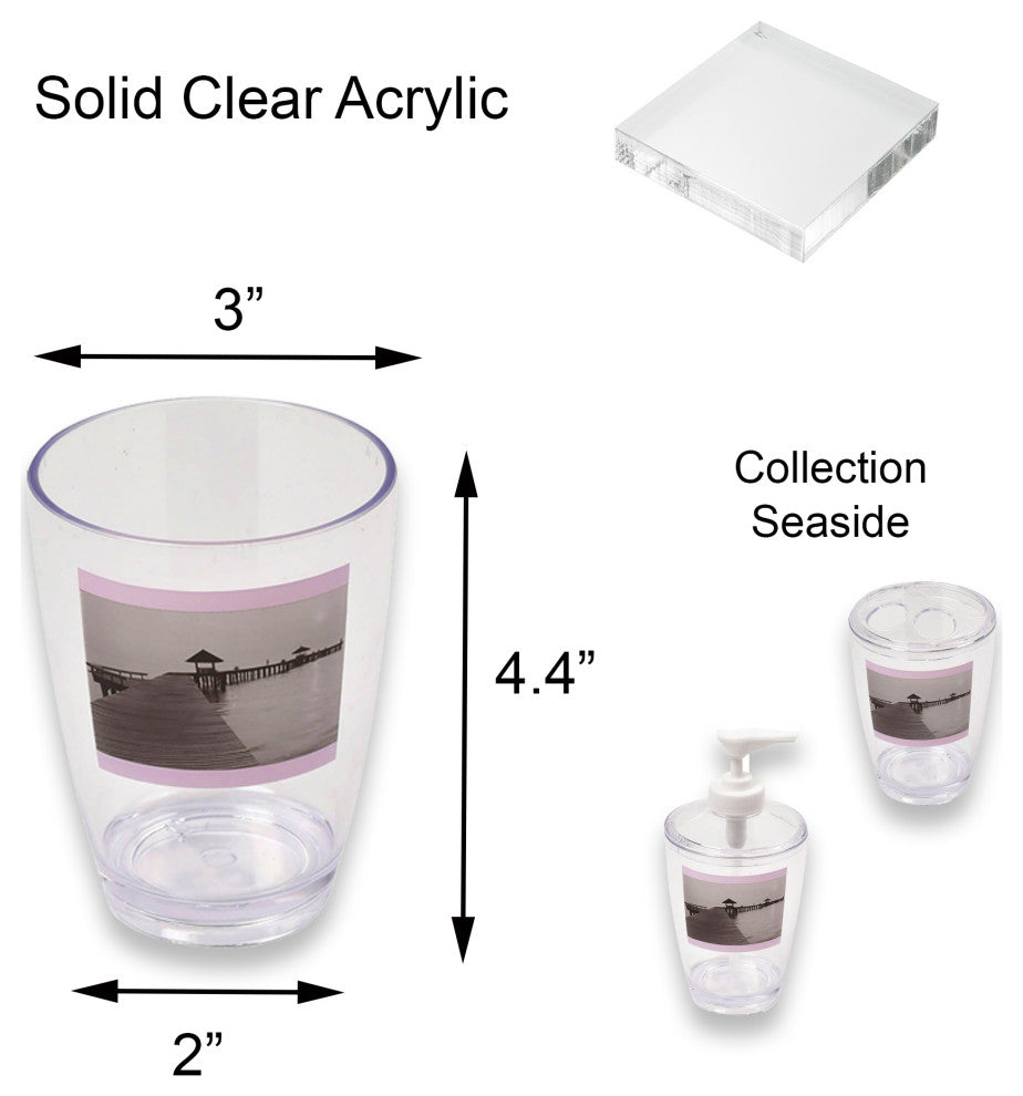 Seaside Clear Countertop Plastic Bath Tumbler Cup Holder Makeup Holder or Toothb