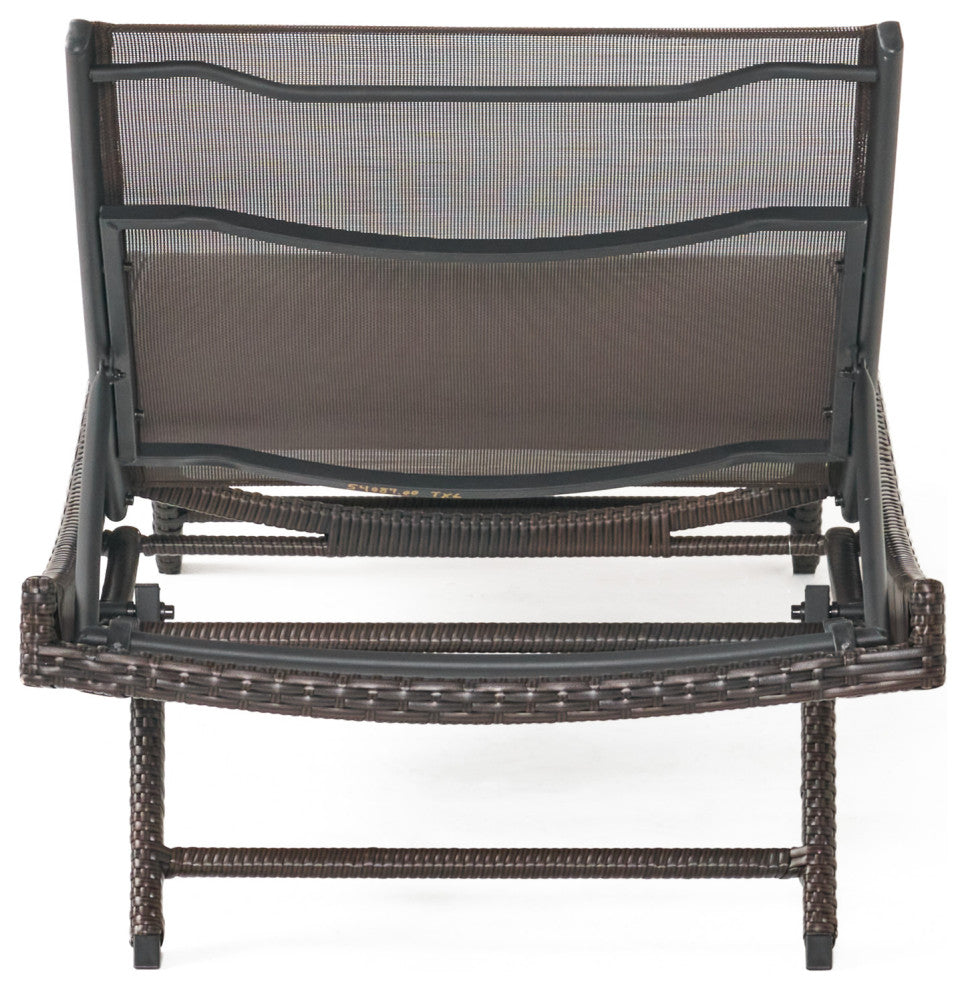 GDF Studio Burnham Outdoor Brown Mesh Chaise Lounge Chair, Set of 2