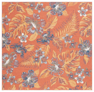 Safavieh Sunrise Collection SUN671 Indoor-Outdoor Rug, Ivory/Rust Blue, 6'7" Square