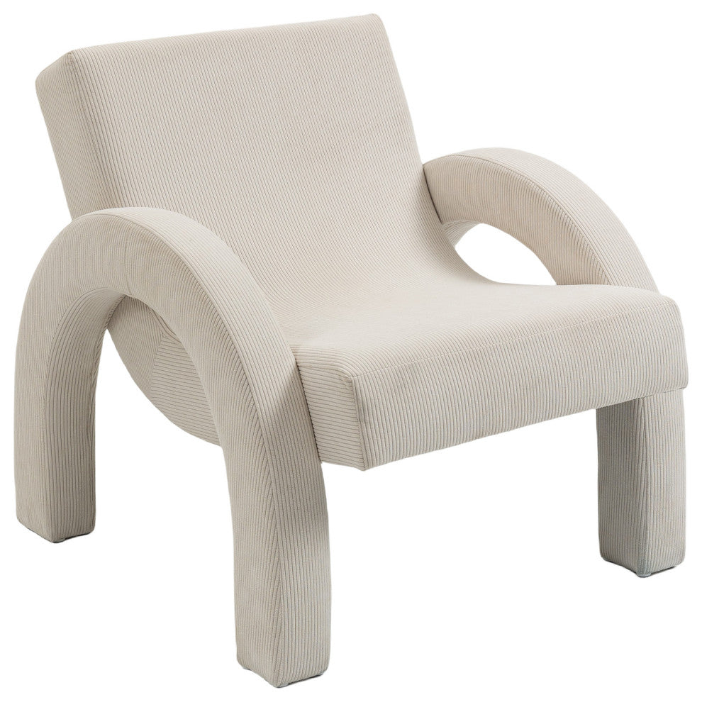 Corduroy Fabric Upholstered Accent Chair, Cream