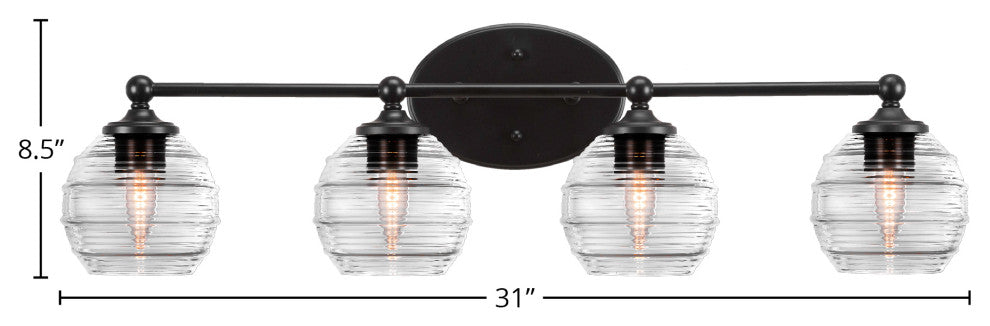 Capri 4-Light Bath Bar, Matte Black/Clear Ribbed
