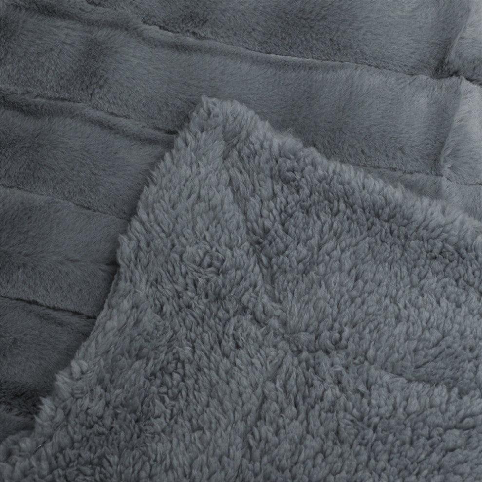 Super Mink Faux Fur Throw Blanket, Charcoal, 50"x60"