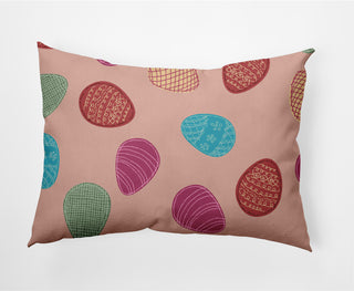 Egg Hunt Easter Indoor/Outdoor Lumbar Pillow, Sunwashed Red, 14x20"
