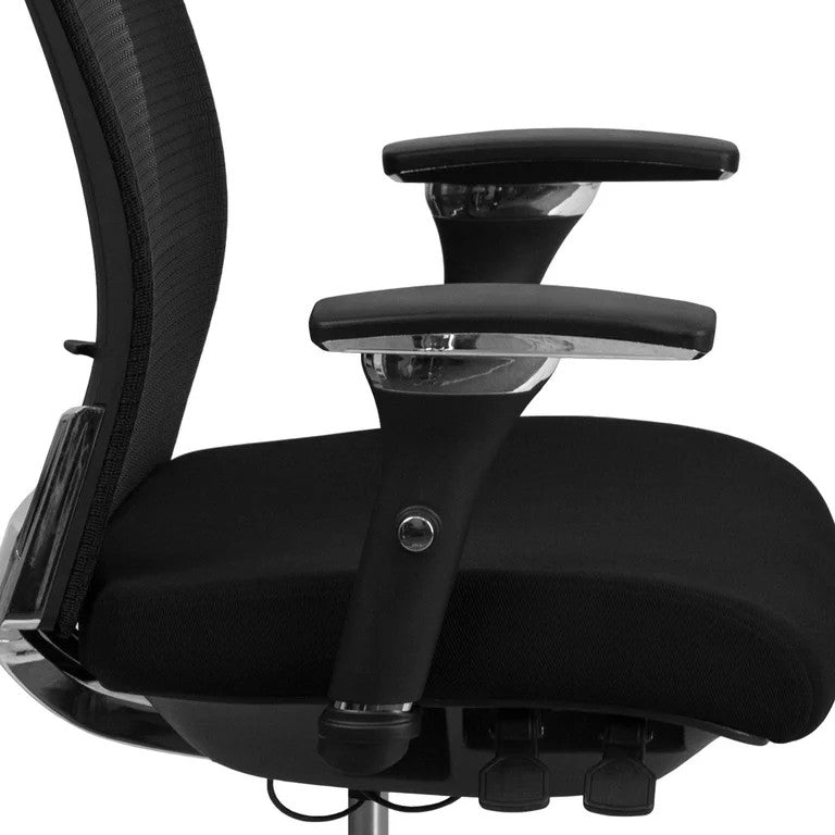 Contemporary Office Chair, Padded Seat With Lumbar Support, Black Fabric Mesh