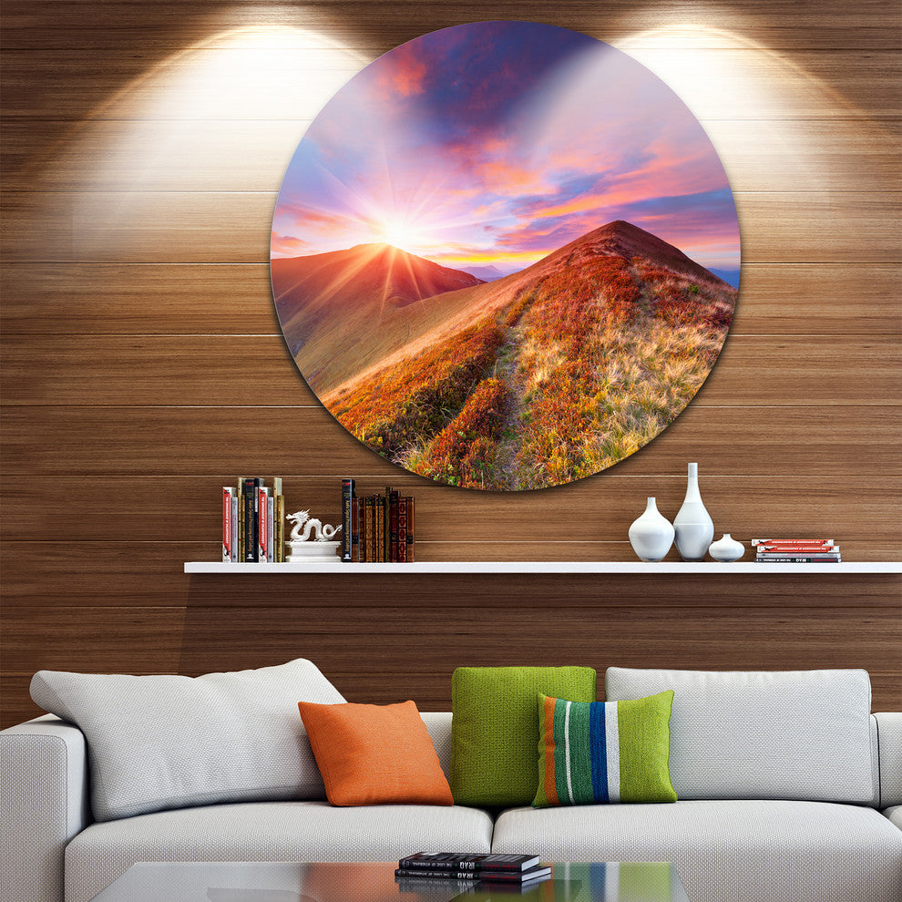 Colorful Grass And Clouds, Landscape Photography Round Wall Art, 11"