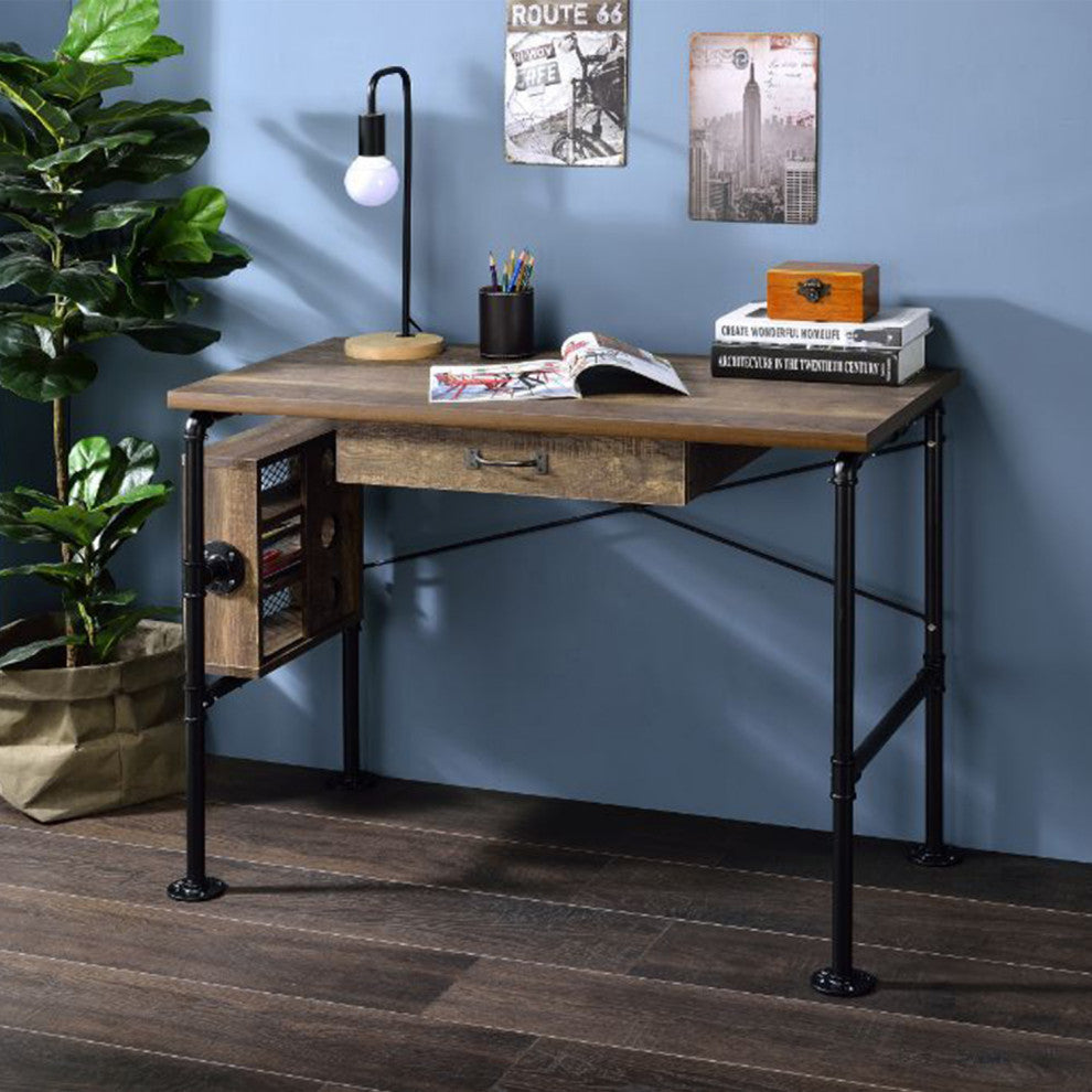 Metal Frame Writing Desk, Weathered Oak and Black