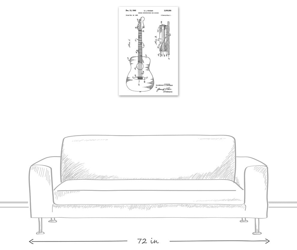 Vintage Fender Guitar Patent 20"x30" Print on Canvas