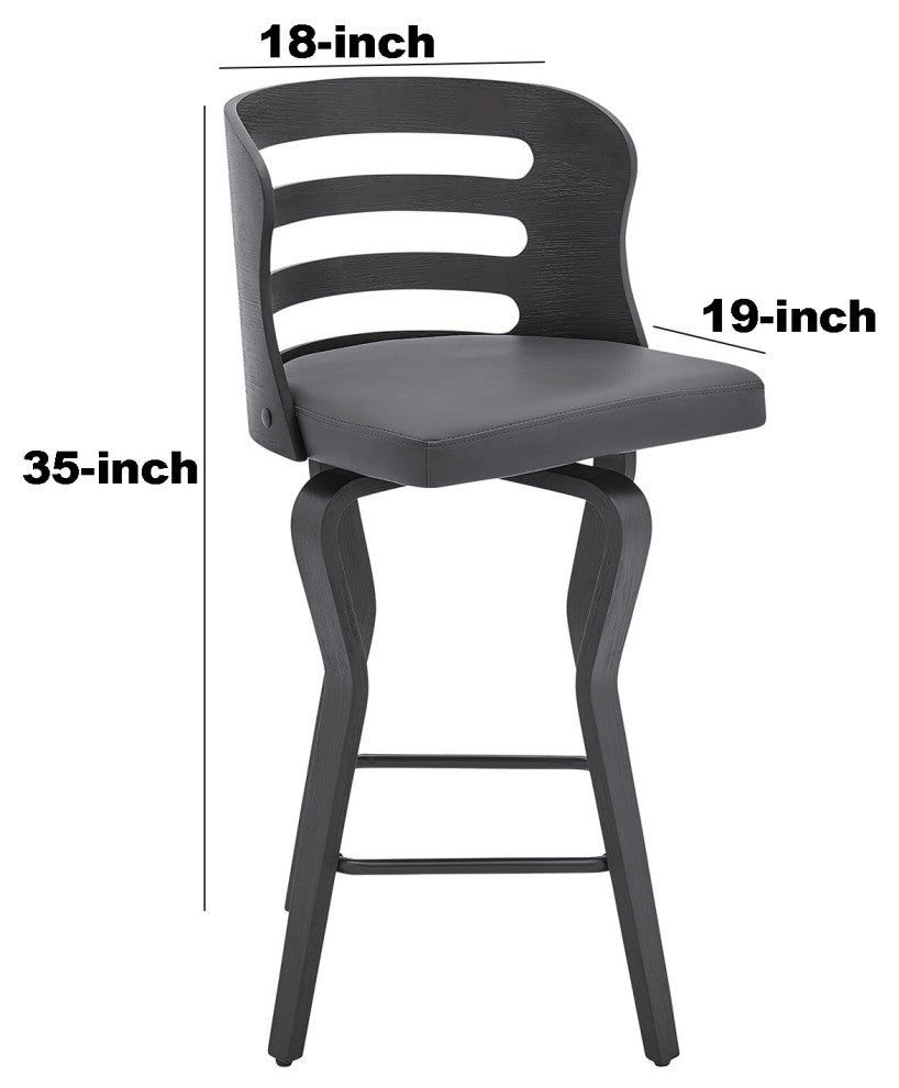 Benzara BM245955 Verne 26" Swivel Gray Faux Leather and Black Wood Bar Stool