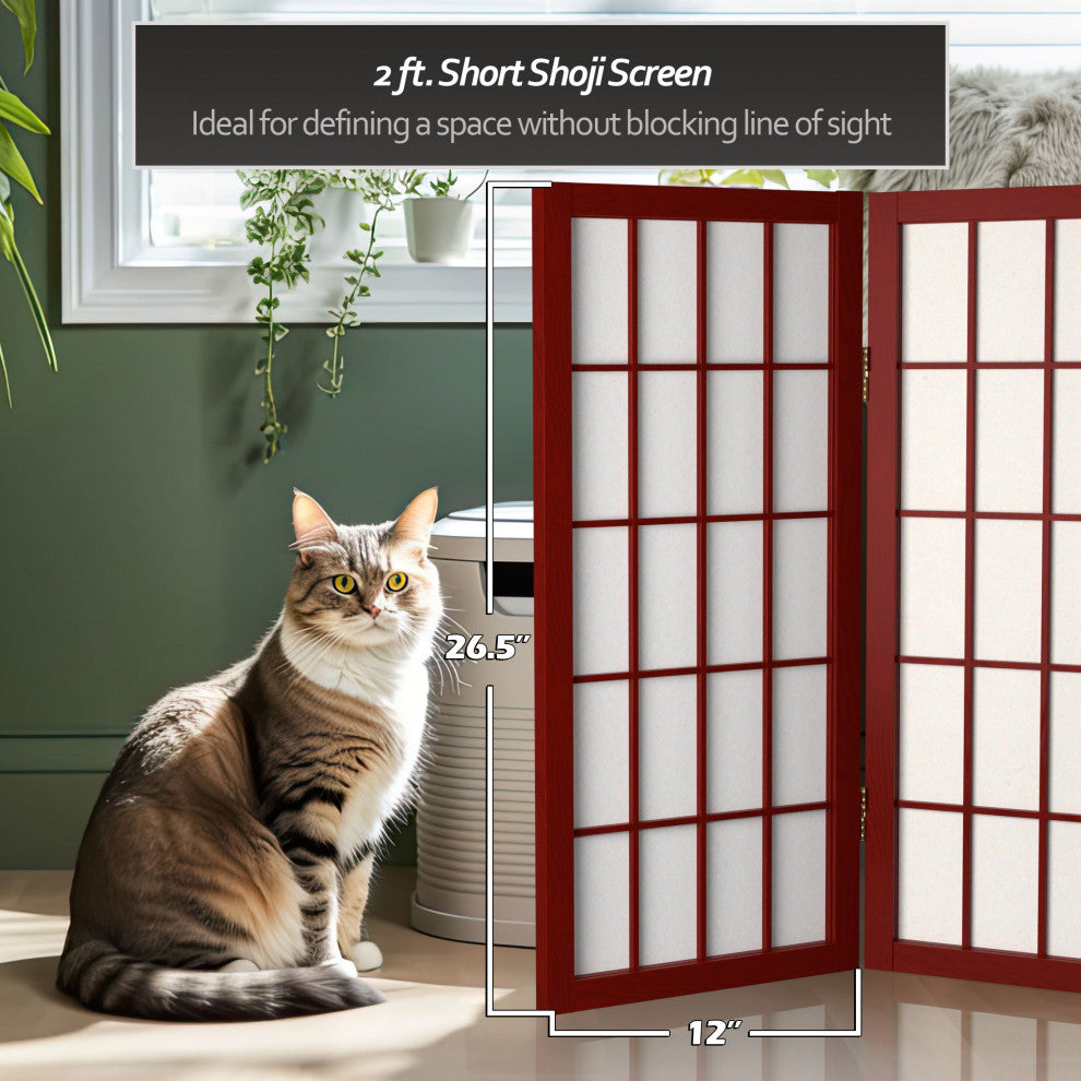 2' Tall Desktop Window Pane Shoji Screen, Rosewood, 6 Panels