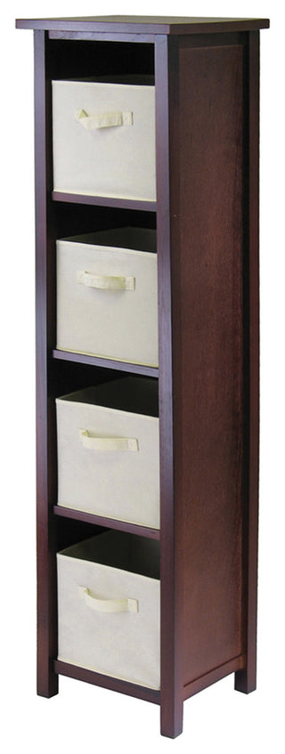 Verona 4-Section N Storage Shelf With 4 Foldable Beige Color Fabric Baskets
