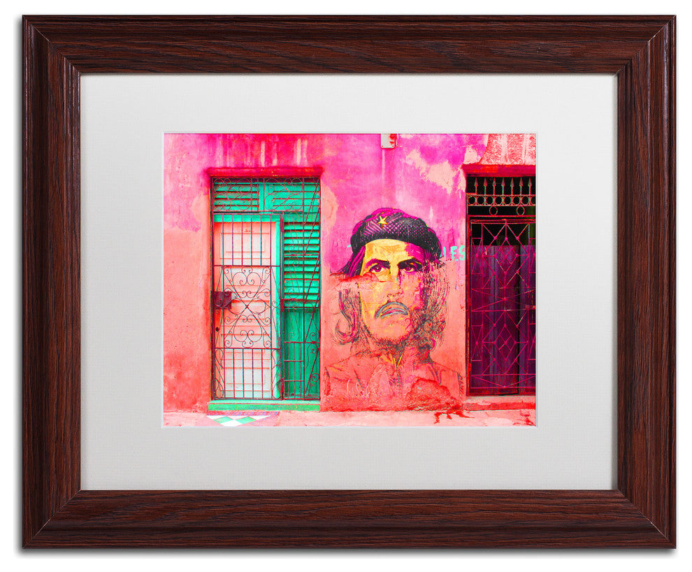 ''Che On The Wall Havana'' Matted Framed Art, Wood Frame, White Matte, 14x11