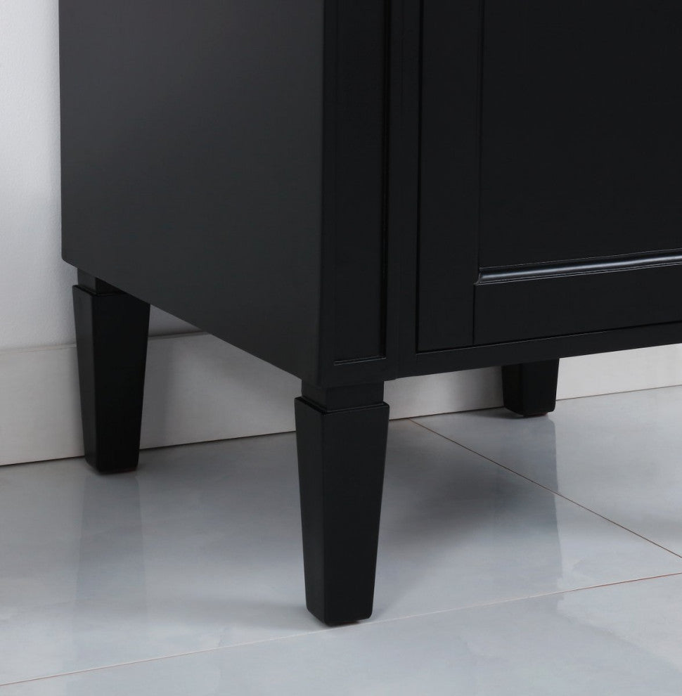 Home Living Vanity with Carrara White Marble Countertop, Black, 18", Single Sink