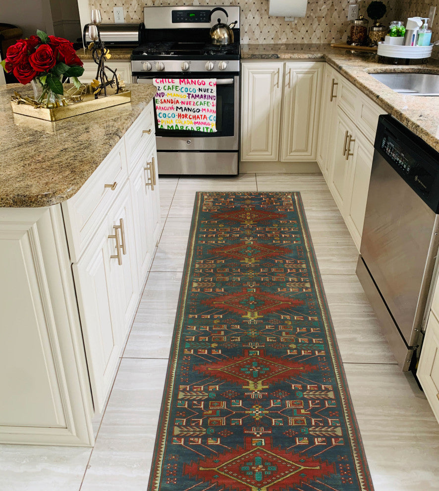 Fine Vintage Distressed Churchil Navy/Red Runner, 2'7x13'9