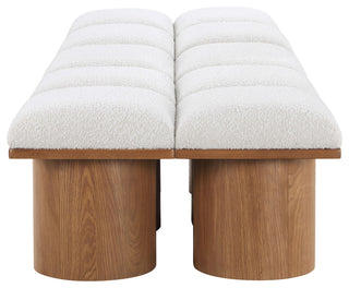 Pavilion Boucle Fabric Upholstered 10-Piece Modular Bench, Cream, Walnut Finish