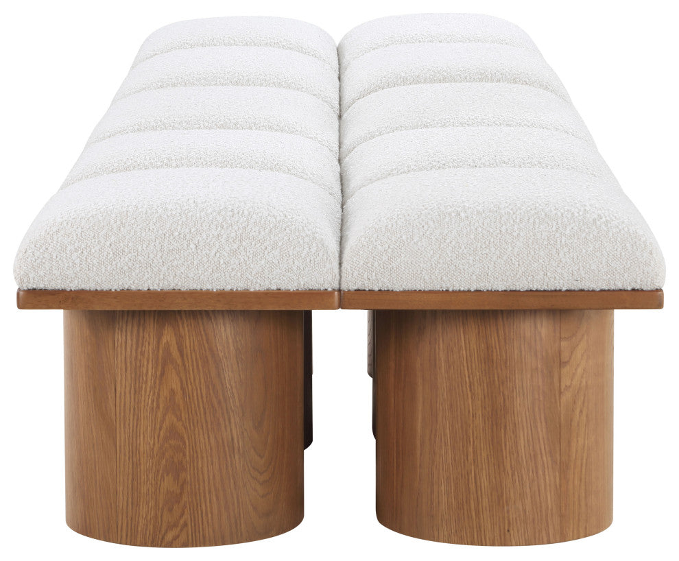 Pavilion Boucle Fabric Upholstered 10-Piece Modular Bench, Cream, Walnut Finish