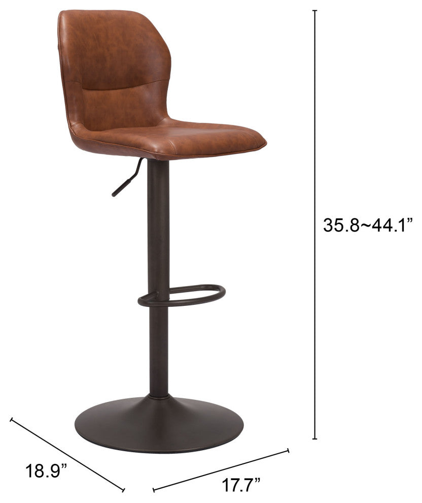 Bar Stool Chair Barstool, Faux Vinyl Leather, Steel, Vintage Brown, Bronze
