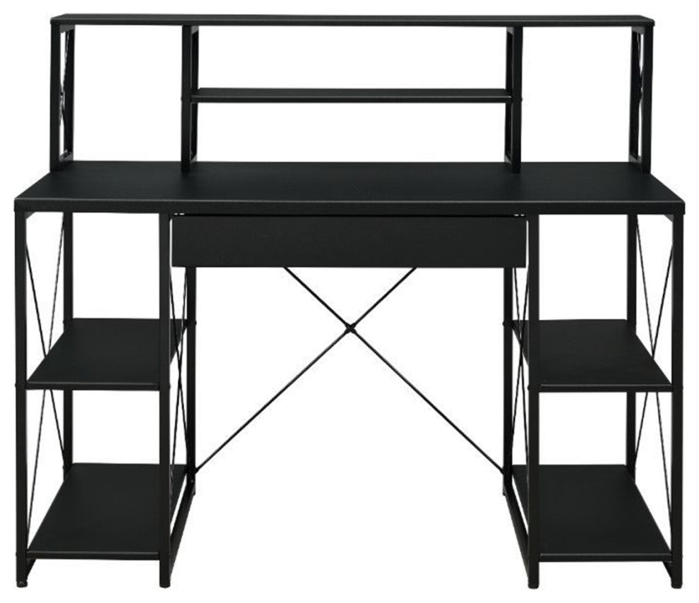 Wooden Writing Desk With Open Shelves, Black
