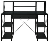 Wooden Writing Desk With Open Shelves, Black