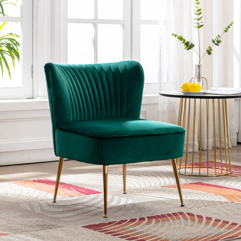 WestinTrends 25" Tufted Velvet Accent Chair for Living Dining Room, Bedroom, Den, Green