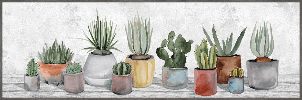 "Colored Plant Pots" Floater Framed Painting Print on Canvas