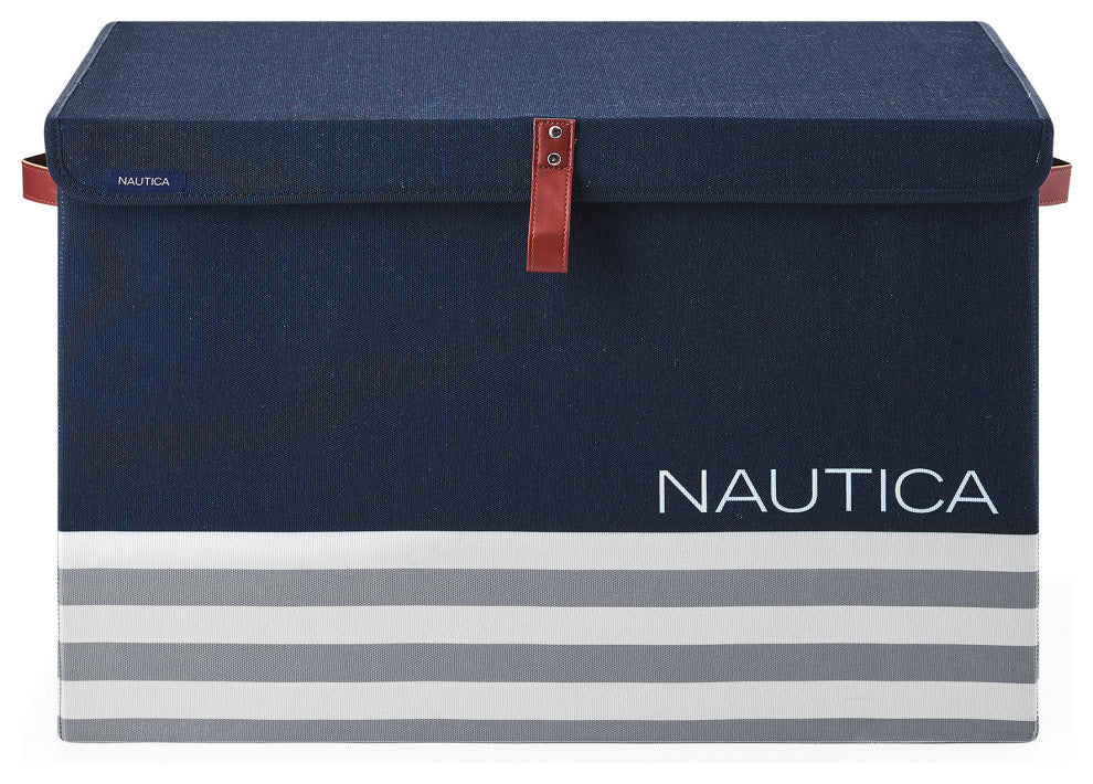 Nautica Folded Large Storage Trunk with Lid, Navy Stripe