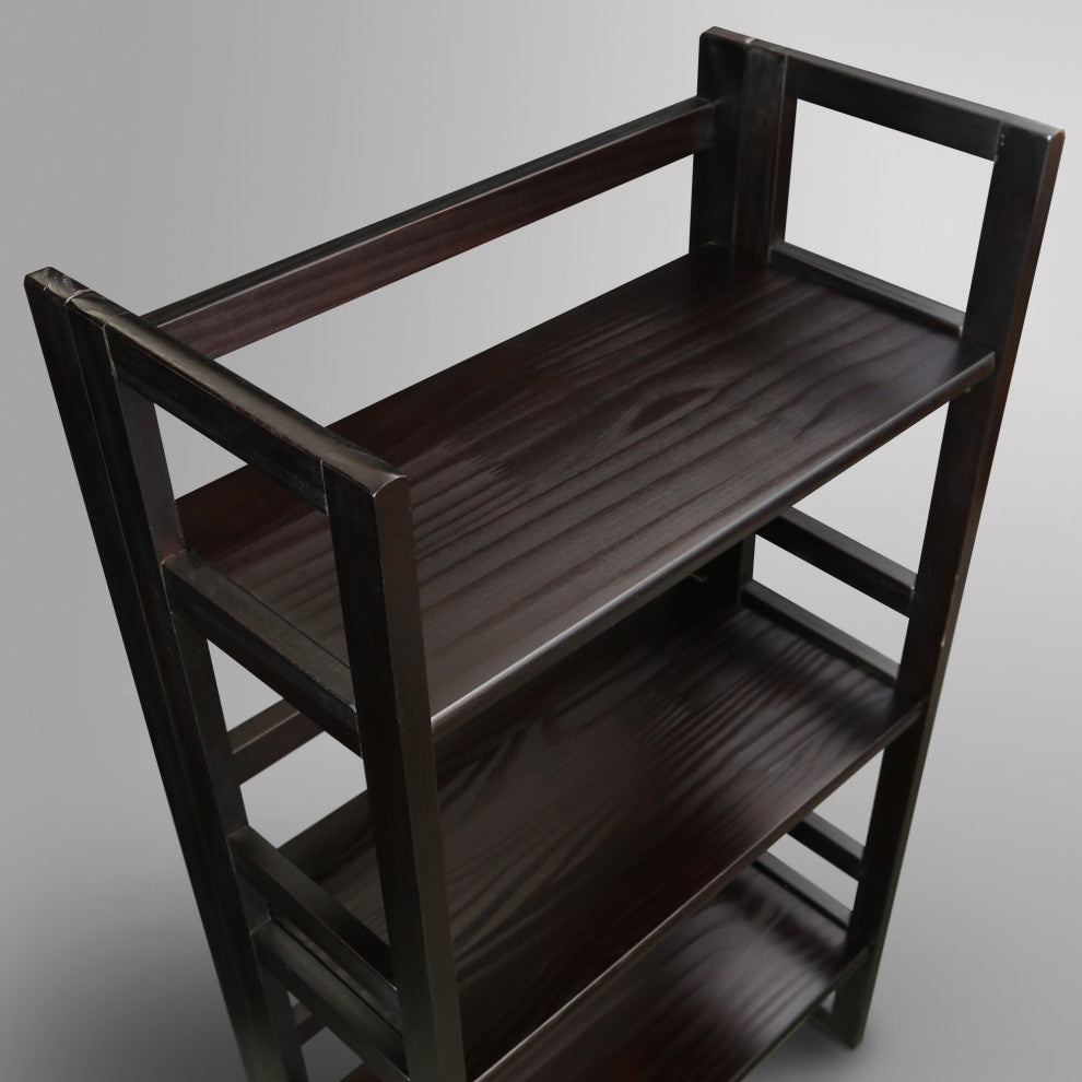 3 Shelf Folding Bookcase, Espresso, Small, 3 Shelf
