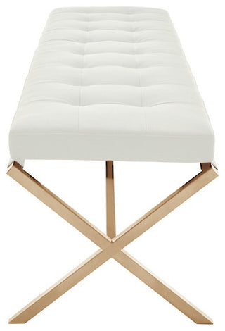 Auguste Bench in Brushed Gold Stainless Steel Frame, White, Large