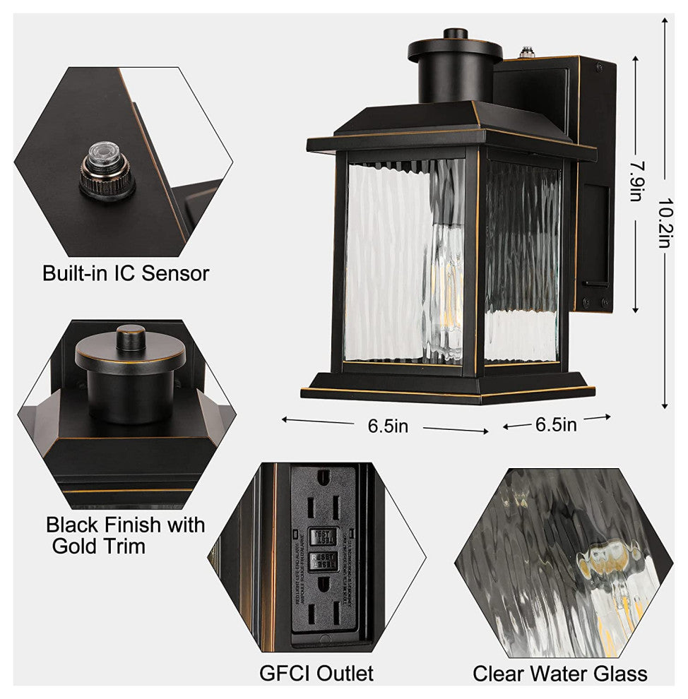 2 Outlets Dusk to Dawn Outdoor Porch Lights Aluminum Rust Exterior Wall Light