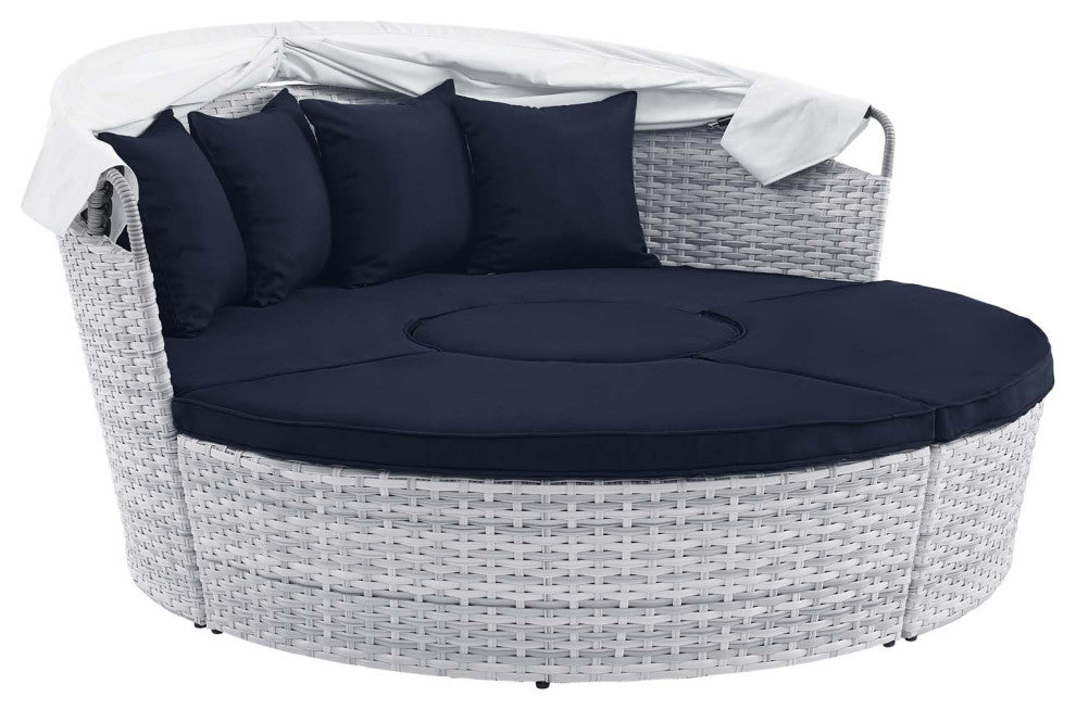 Scottsdale Canopy Outdoor Patio Daybed Light Gray Navy -4442