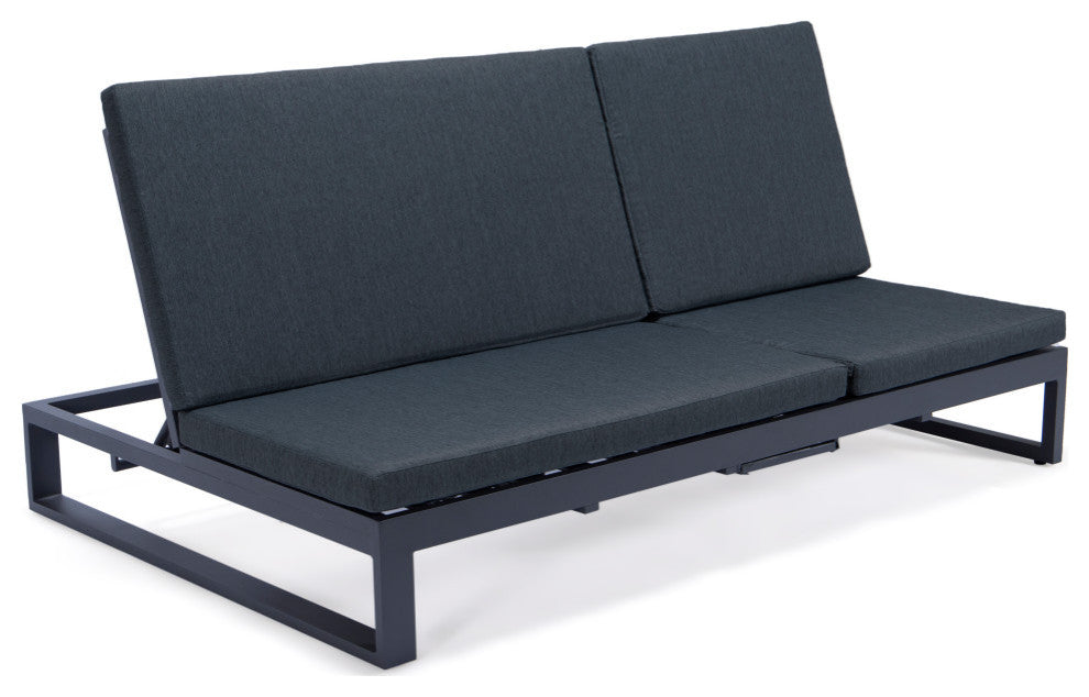 LeisureMod Chelsea Convertible 2-in-1 Sofa and Double Chaise Lounge, Black