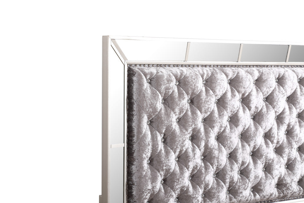 Galera Tufted and Mirrored Bed, Gray, Full