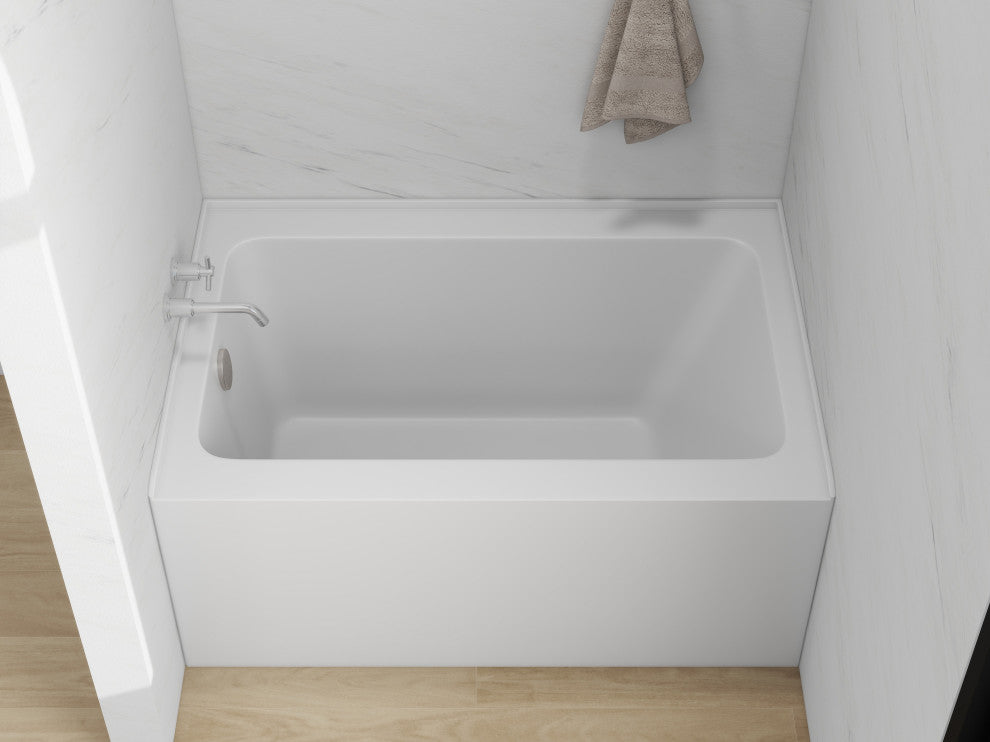 Vanity Art Alcove Soaking Acrylic Bathtub, White/Brushed Nickel, 48"x32", Left