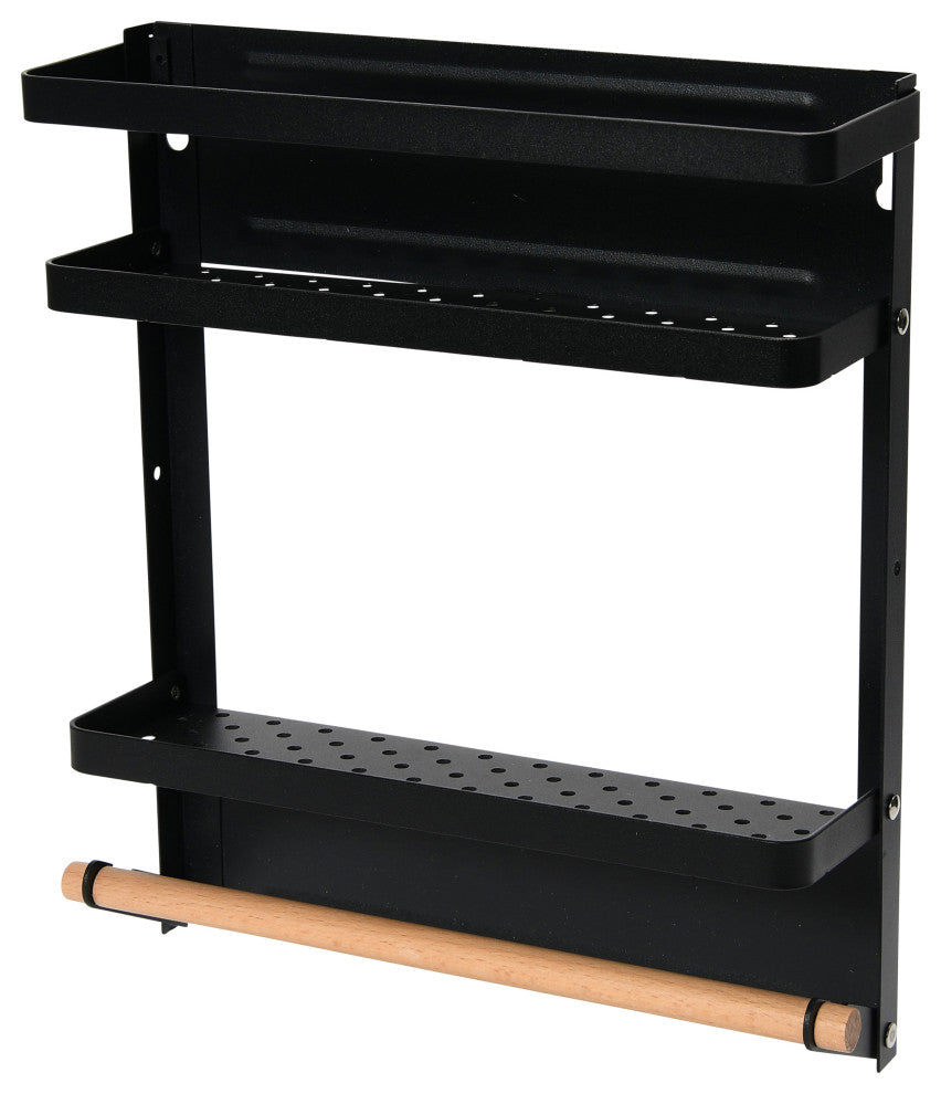 Metal Magnetic Organizer With Towel Rack, Black, Black