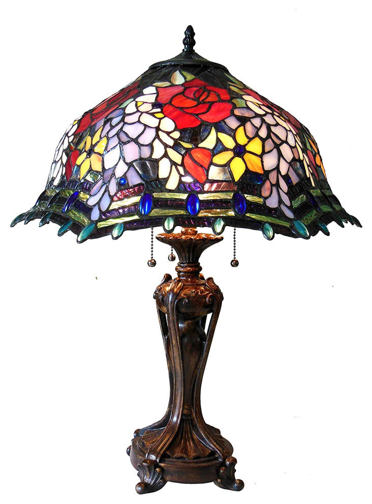 CARRELL Tiffany-style 3 Light Roses Floor Lamp 20" Shade