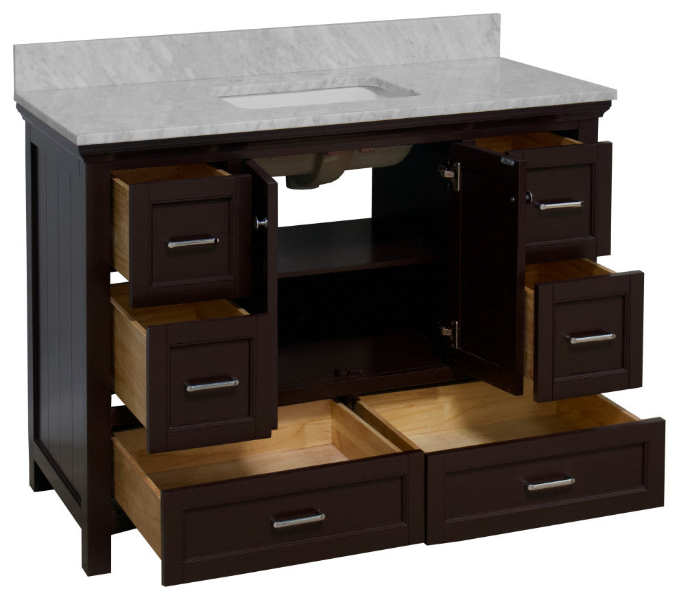Paige 48" Bathroom Vanity, Chocolate, Carrara Marble
