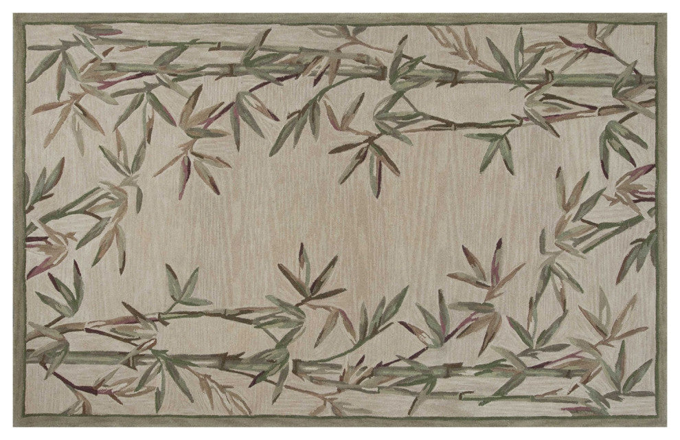 5'X8' Ivory Hand Tufted Bordered Bamboo Indoor Area Rug
