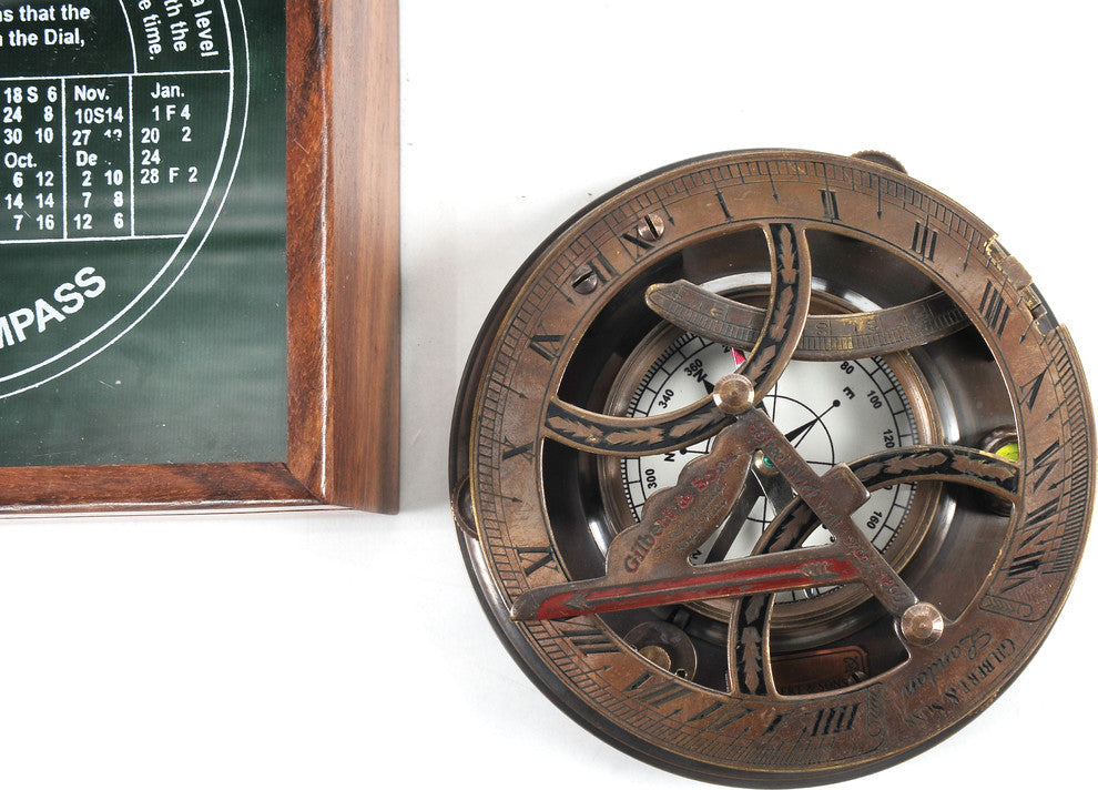 Sundial Compass In Wood Box, Large