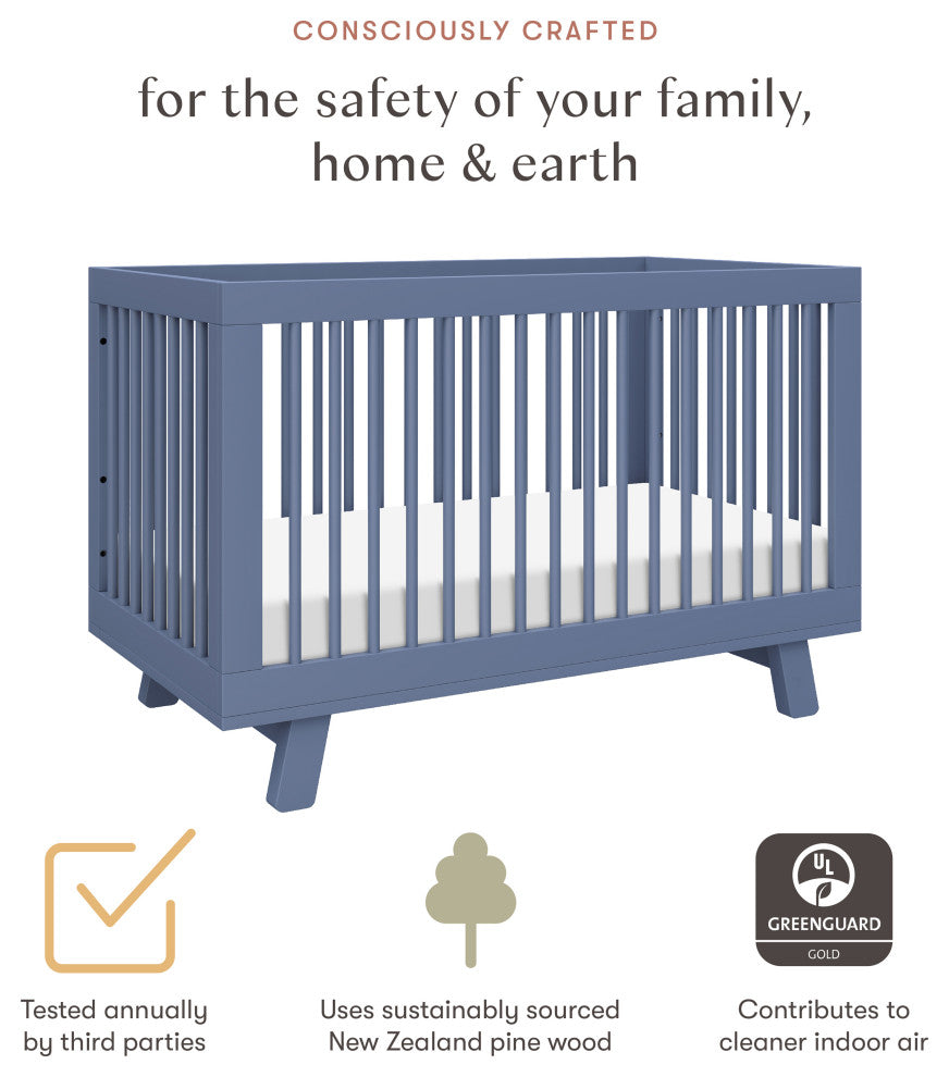 Hudson 3-in-1 Convertible Crib With Toddler Bed Conversion Kit, Cove Blue