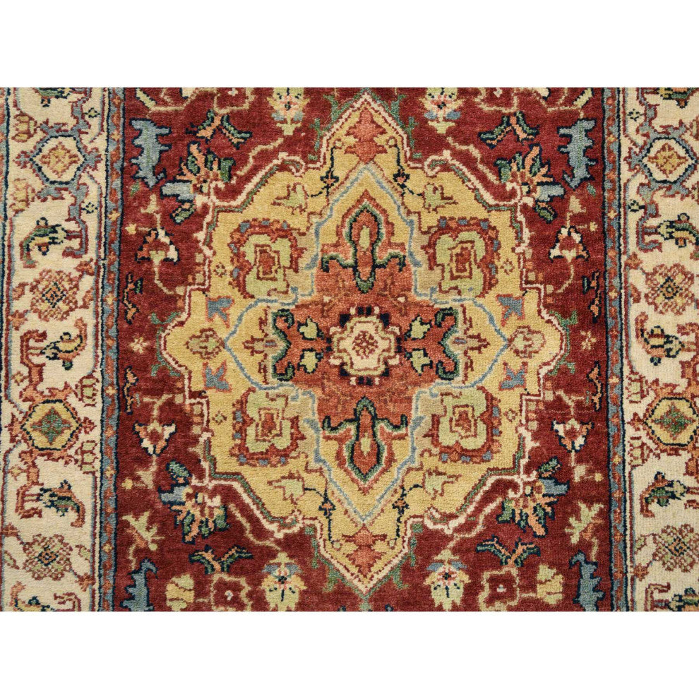 Red Hand Spun Wool Hand Knotted Antiqued Fine Heriz XL Runner Rug, 2'6"x18'2"