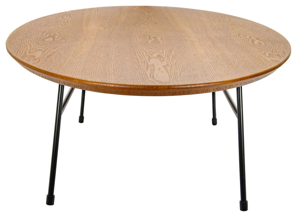 LeisureMod Rossmore Oval Coffee Table with Black Steel Frame, Walnut