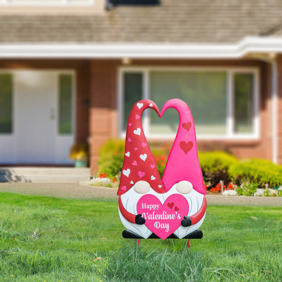 30"H Valentine's Metal Gnome Couple Yard Stake, 3-Function