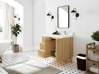 Pasadena 36 Right Offset  Bath Vanity in Light Natural Teak 2" Empira White